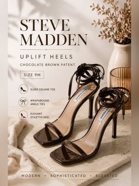 Steve Madden Uplift Chocolate Brown Patent Strappy Heels Size 9M